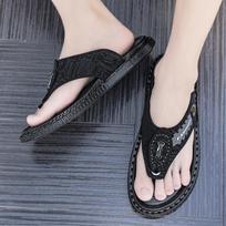 Fashion Flip Flops Men Shoes Outdoor Fashion PU Leather Flat Shoes Summer Beach Holiday Shoes Size 38-44 Outdoor Breathable Casual Shoes 38 juoda