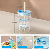 Sanrio Hello Kitty Kuromi Stiklinis puodelis su šiaudeliu Kavos puodelis su dangteliu ir šiaudeliu Animacinis Pochacco Vandens puodelis 550ml Namų sulčių puodelis vaikams