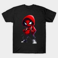 Men Black Print T-shirt Spiderman Chibi No-Cut Transfer Paper Print Cotton Tshirt S juoda
