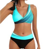 Women's Split Print Bikini Sexy Swimming Costume With Bra Pads And No Steel Bra M mėlyna