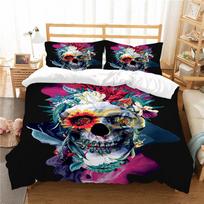 Skull Head Bedding Microfiber Fabric Black Skull Head Printed Quilt Cover and Pillowcase 2 or 3 Single Double Bed Full Size Home Decoration Baby 100x135cm