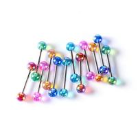 Surgical Steel Glitter Tongue Piercing Ball Barbell Bar Tongue Ring Body Studs Piercing Jewelry Women Men Piercing įvairiaspalvis