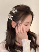 4pcs cute white bow grab clip summer side clip bangs clip back of head half tie hair small hair clip hair ornament