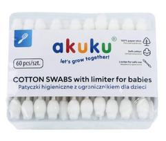 Kosmetiniai vatos pagaliukai, kūdikiams Akuku, 60 vnt.