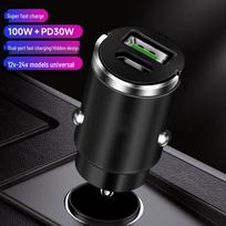 100W Invisible Car Charger: Dual Cigarette Lighter PD30W Fast Charging