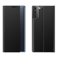 Samsung Galaxy S21 FE paprasto audinio tekstūros pritraukimo atlenkiamas laikiklis odinis telefono dėklas For Galaxy S21 FE juoda