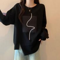 Women's Irregular Hoodie American Version Crew Neck Minimalist Pattern Hoodless Sweatshirt Autumn Casual Comfortable Famale Long Sleeved Top M juoda