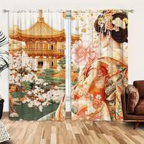 2 Panels Japanese Sakura Kimono Women Curtains   Versatile Design Suitable for Any Style   Creating a Peaceful Living Space 100*130 HOOK 1pcs