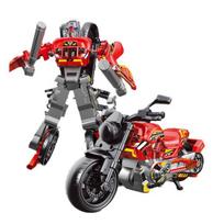 Transforming Robot Motorcycle Toy Movable Joints Educational Transformable Motorbike Deformation Robot Model Toddlers Boys Birthday Gift raudona