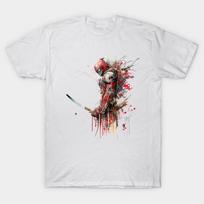 Men Black Print T-shirt Dark Deadpool No-Cut Transfer Paper Print Cotton Tshirt 2XL balta