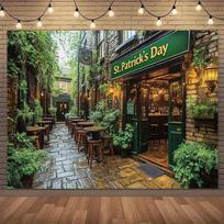2D Senamiesčio Airiškas Pub'as Fonas Žalias Fasadinis Alėjos Portretas Studijos Fonas 47.2x31.5inch/120*80cm