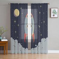 Kosmosas Kosminis Laivas Raketa Skaidrios Užuolaidos Svetainės Dekoravimui Langų Užuolaidos Virtuvei Tiulis Voilas Organza Užuolaidos W135 x H115cm x1