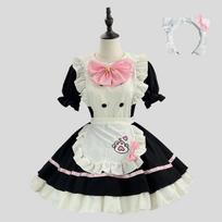 Miela tarnaitės su trumpomis rankovėmis suknelė Cosplay Lolita Helovino moteriškas kostiumas + Galvos juosta 2 dalių rinkinys XXXXXL juoda