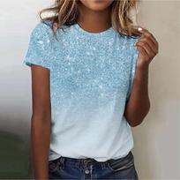 2025 Women's Street Trendy T-shirt Dreamy Star 3D Printed Short Sleeve Versatile Daily Casual Loose Round Neck Top Women's Wear S