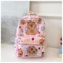 Book bag girl cute cartoon kapibara school bag nylon print kids backpack rožinė