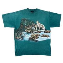 Habitat T-shirt Vintažinis Pagaminta JAV Vienas dygsnis Laukinių gyvūnų Žalias Vyriškas XL