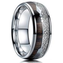 Fashion 8mm Rose Gold Color Stainless Steel Guitar String Rings for Men Koa Wood Inlay Ring Whiskey Barrel Mens Wedding Band 7