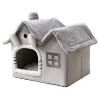 INS Foldable Cat House Winter Warm Pet House Indoor Puppy Mattress Basket Kennel Cozy Cave Puppy Apartment Kitten Shelter Pet Supplies S pilka