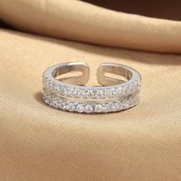 Simple Light Luxury Micro-inlaid Zircon Double-layer Ring for Women's High-end Sense Niche Row Diamond Ring Opening Adjustable Index Finger Ring 2026 Resizable sidabras