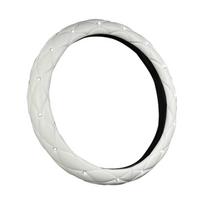 Rhinestones Accented Leather Steering Wheel Cover Providing Superior Grip and Hand Fatigue Relief for 14.5-15inch
