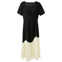 Sancai 2025 Autumn Square Neck Short Sleeve Colorblock Spliced Maxi Dress XL 170/96B