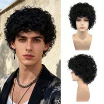 Black short curly hair perm wig, men's small roll African style wig, suitable for daily wear and role-playing brown