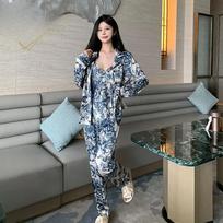 Sling Pajamas Women's Summer Home Clothes Ice Silk Pajamas Three-piece Ice Silk Pajamas Women's Spring and Summer M mėlyna