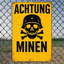 Achtung Minen  metalinis ženklas, 20x30cm, karinė dekoracija. gryna
