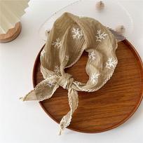 Y2K Cotton Linen Hair Band Pastoral Style Bohemia Bandana Fashion Floral Lace Hair Scarf  Women chaki
