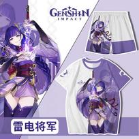 Popular Genshin Impact T-shirts Shorts Set 3D Raiden Shogun Print Tee Suit Summer Men Women Y2k Tracksuit 2 Piece Jogger Outfits