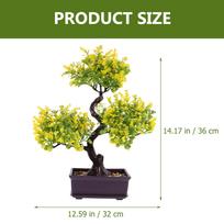 Dirbtinis bonsai, modeliavimas, plastikinis vazoninis augalas, netikras žalias augalas, dekoras svetainei, virtuvei, biurui, stalui geltona