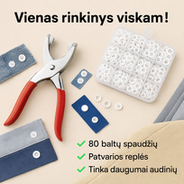 Sagų montavimo rinkinys (Rinkinį sudaro replės + spalvotos metalinės sagos 80 vnt.)