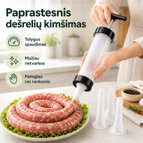 Rankinis dešrų gaminimo švirkštas su 3 antgaliais – naminės dešrelės be vargo