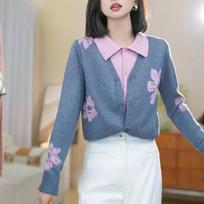 Spring Autumn New Fashion Fake Two Pieces Sweater Women High Street Casual Long Sleeve Button Cardigan Elegant All-match Tops M pilka