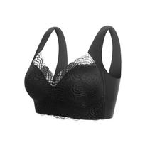 Sexy Lace Fat Girl Thin No Steel Ring Large Size Underwear Vest Style Enlarged Sports Sleep Push-up Bra 36/80C juoda