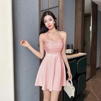 Sexy Strapless A-Line Mini Dress: Belly-Covering Hot Girl Clubwear with Niche Design and Allure Small rožinė