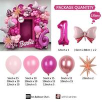 Pink Barbie Series Bow 32 Inch Rose Birthday Theme Girl Valentine's Day Interior Decoration Set set 1