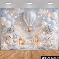 2D Dreamy Sky Backdrop, Teddy Bears & Star Lights Photo Booth Banner 47.2x31.5inch/120*80cm