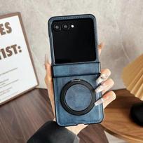 Business for Magsafe Holder Phone Case for Motorola Razr 60 50 40 Ultra Soft Leather Hinger Protective Anti-Scratch Cover Funda Motorola Razr 50 Ultra mėlyna