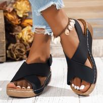 Large Herringbone Velcro Women's Slope Heel Sandals Comfortable Women's Shoes 36 juoda