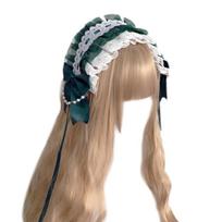 Funny Pleated Lace Headband Bowknot Decors Hairbands Maid Travel Shopping Tiaras juoda žalia spalva