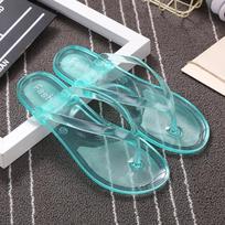 New Summer Beach Flat Clear Flip Flops Girl Transparent Slippers Female Jelly Shoes Plain Color Women's Flip-Flops Ladies Slides CN 39 žalia