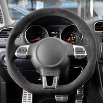 For Volkswagen Golf 6 GTI MK6 VW Polo GTI Scirocco R Passat CC R-Line 2010 Hand-Stitched Black Suede Car Steering Wheel Cover Light Blue Thread