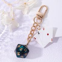 Creative Color Resin Polygon Dice Playing Card Keychain Backpack Creative Pendant