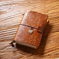 Vintage Cowhide Leather Travel Notebook and Planner Carved Pattern Travel Notebook