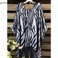 2025 Elegant Bohemian Women's T-Shirt Floral Butterfly Print Asymmetrical Hem Round Neck Versatile and Machine Washable Summer 1XL black