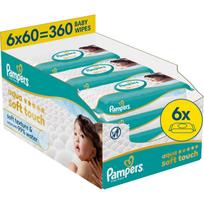 Pampers Aqua Soft Touch drėgnosios valomosios servetėlės vaikams 6x60 vnt.