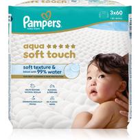 Pampers Aqua Soft Touch drėgnosios valomosios servetėlės vaikams 3x60 vnt.