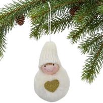 DEKORACINĖ LĖLĖ SU ŠIRDELE 8CM SU KEPURE IR KAILIUKU BALTA 1054926