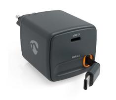 Nedis WCHARC65WBK - įkroviklis su ištraukiamu kabeliu, Power Delivery 65 W, 2x USB-C, juodas